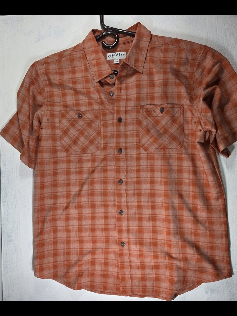 Orvis Men's Orange Plaid Short-Sleeve Button-Up Shirt